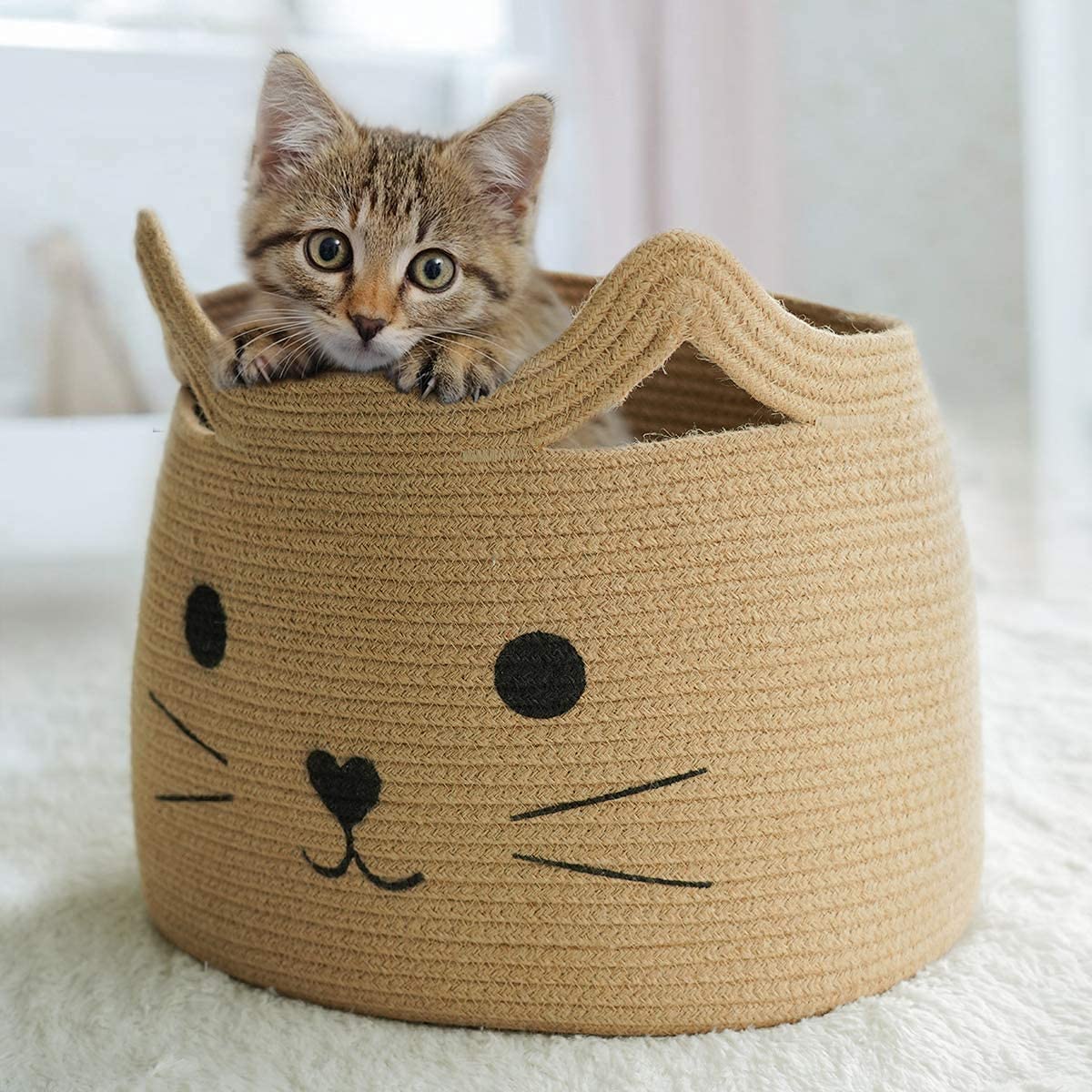 Alby Large Woven Jute Rope Rectangular Storage Basket, Laundry Basket Organizer For Toys, Blanket, Clothes, Towels, Gifts|Pet Gi